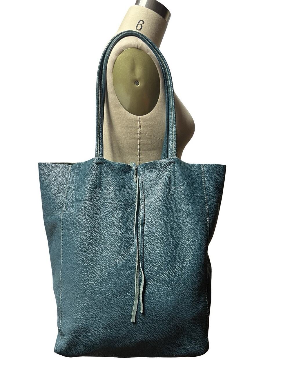 Borse In Pelle Pebbled Genuine Leather Teal Tote Bag made in Italy 14" x 11"